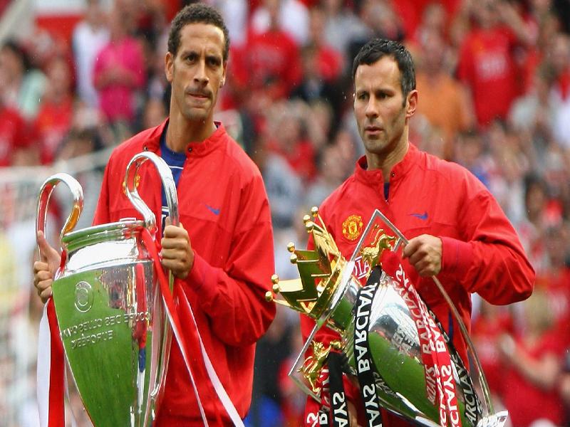 Ryan Giggs Rio Ferdinand Manchester United Champions League Premier League trophy 2008